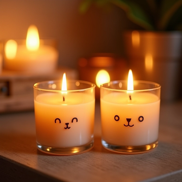 Mini velas aromáticas de amigurumi em potes de vidro, lembrancinhas delicadas.