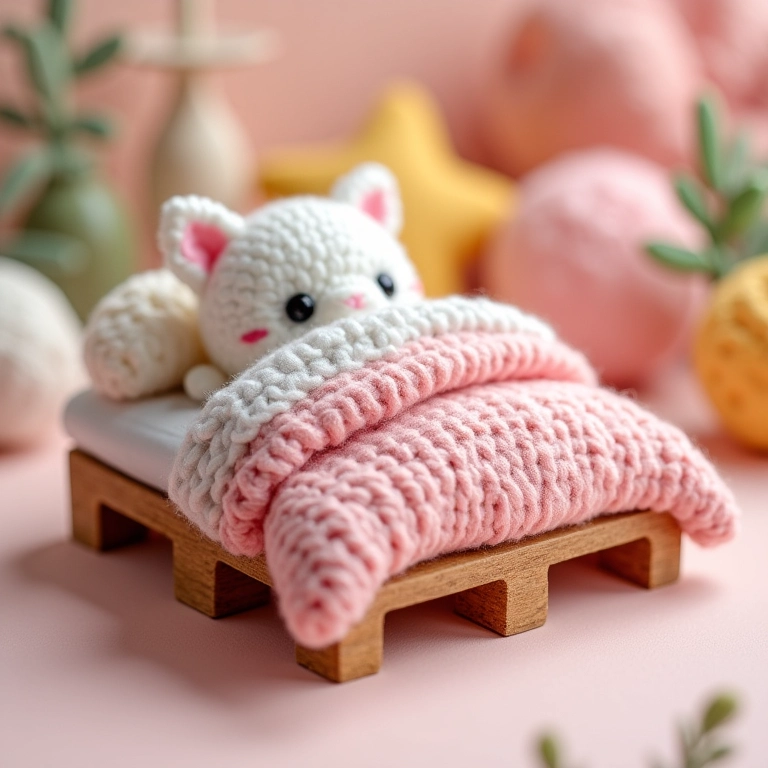 Miniatura de amigurumi de cama de pallet.