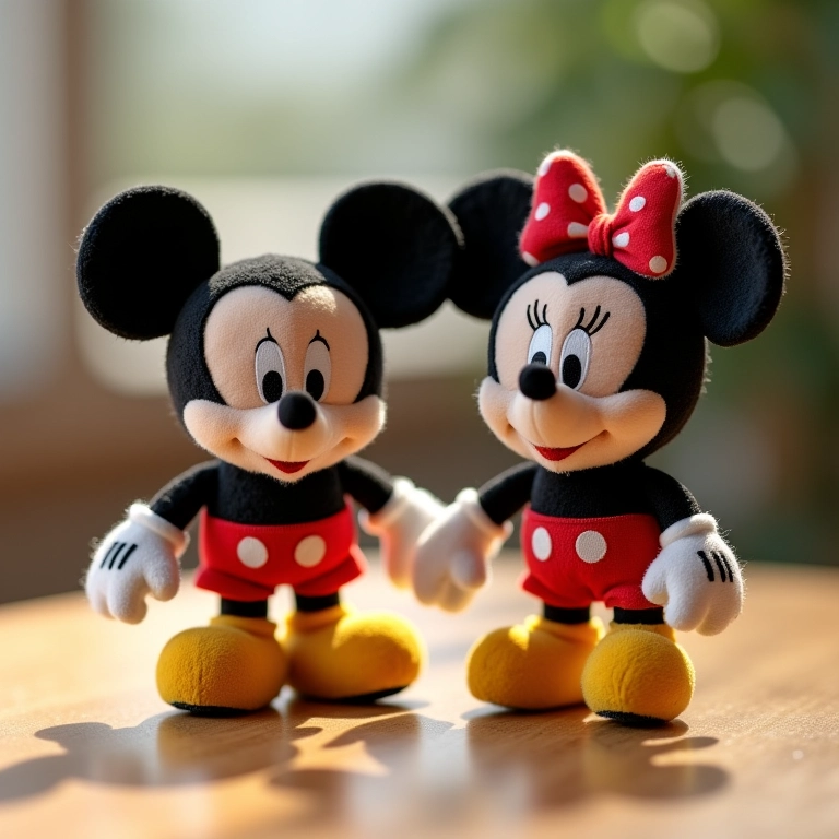 Miniaturas de amigurumis do Mickey e da Minnie em crochê.
