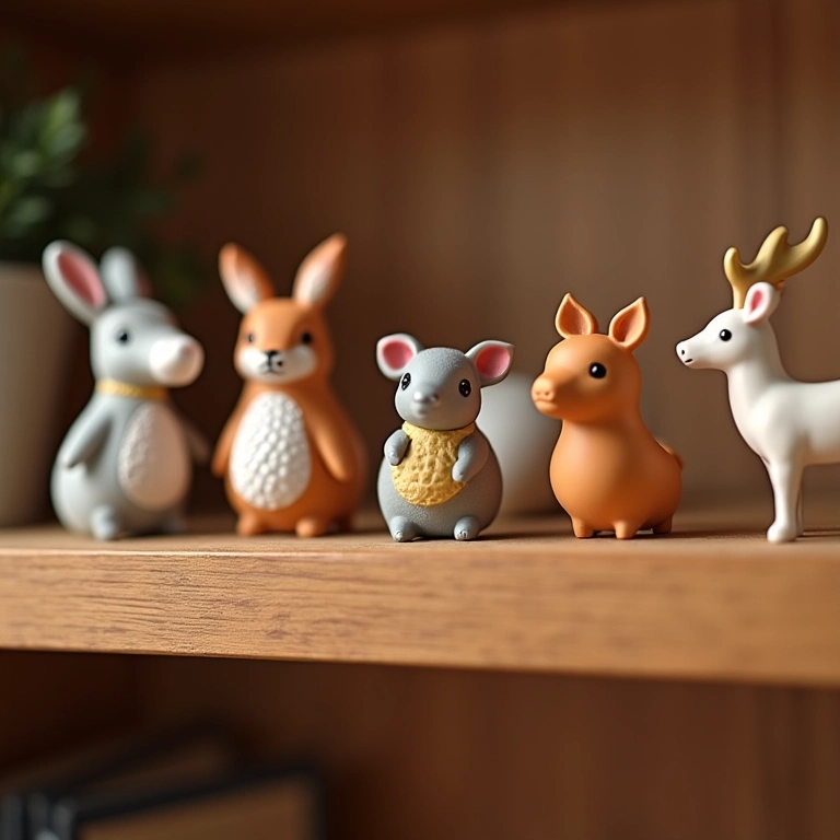 Miniaturas de animais da Arca de Noé em prateleira.
