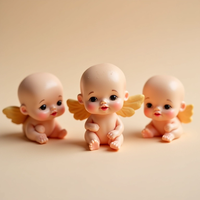 Miniaturas de bebês em biscuit, cores pastel e expressões adoráveis.