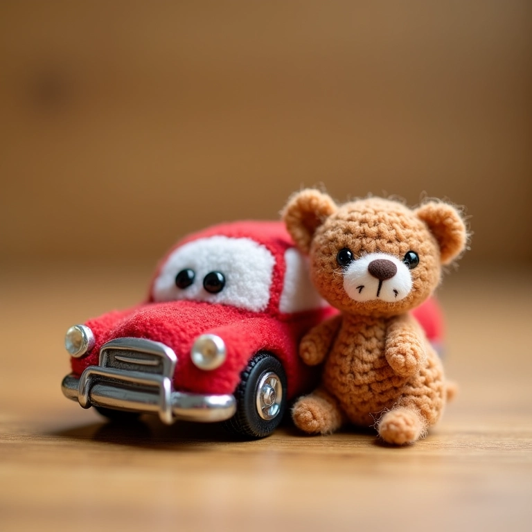 Miniaturas de brinquedos artesanais em amigurumi para lembrancinha de aniversário.