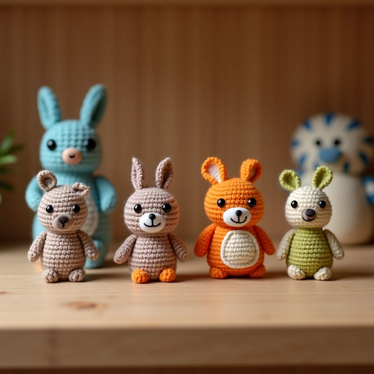 Miniaturas de personagens de crochê feitas de rolos de papel.