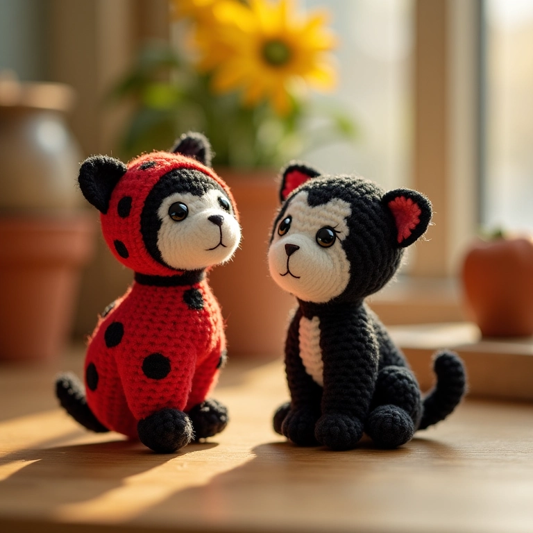 Miniaturas dos personagens da Ladybug em amigurumi.