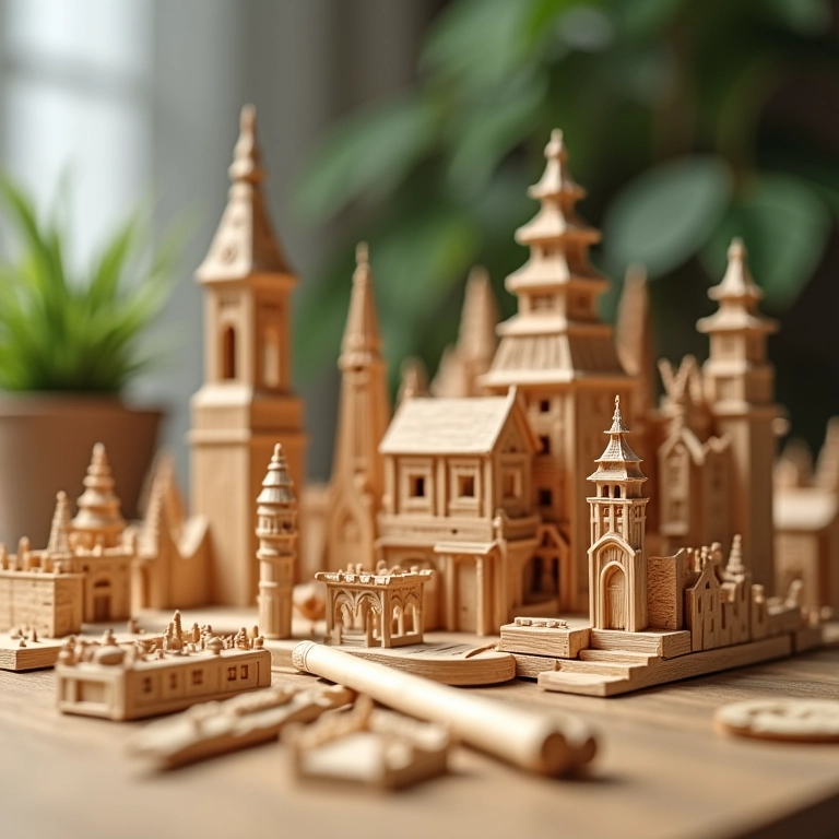 Miniaturas e maquetes detalhadas feitas de palitos de picolé.