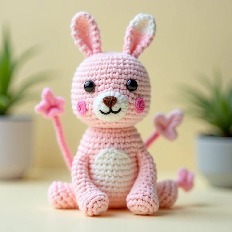 Móbile decorativo de amigurumi com rolos de papel higiênico.