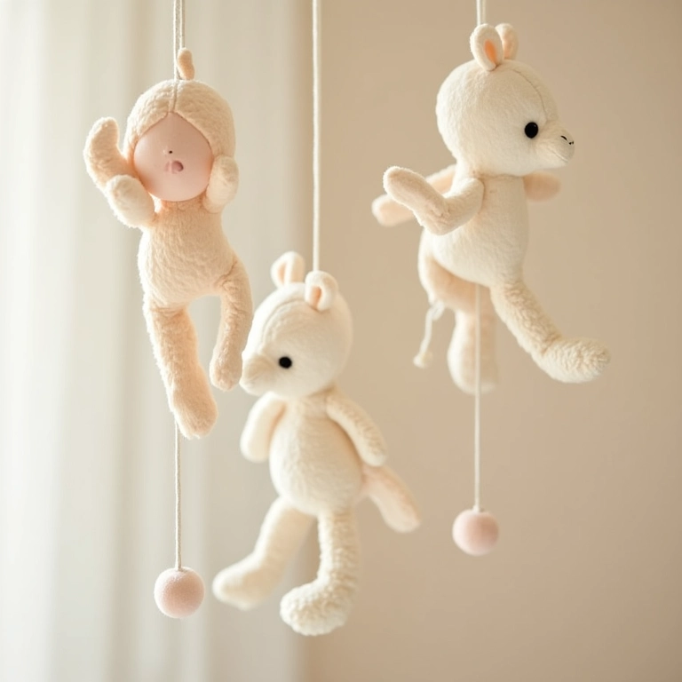 Móbiles delicados de amigurumi.
