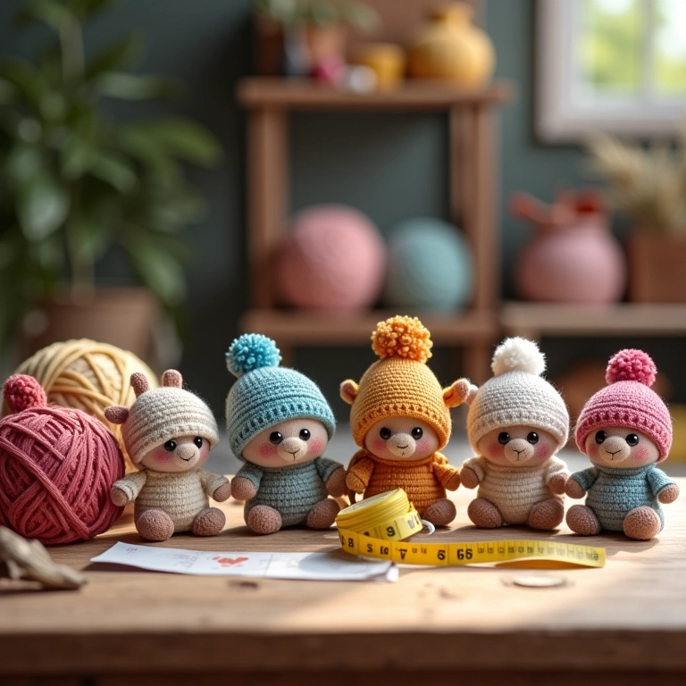 Modelos de bonés de amigurumi.
