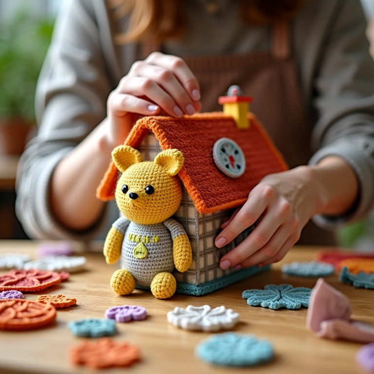 Montagem da estrutura de amigurumi da casinha.