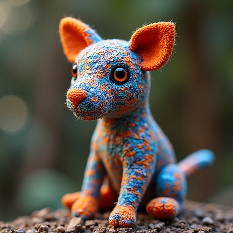 Mosaico de amigurumi feito com CD reciclado.
