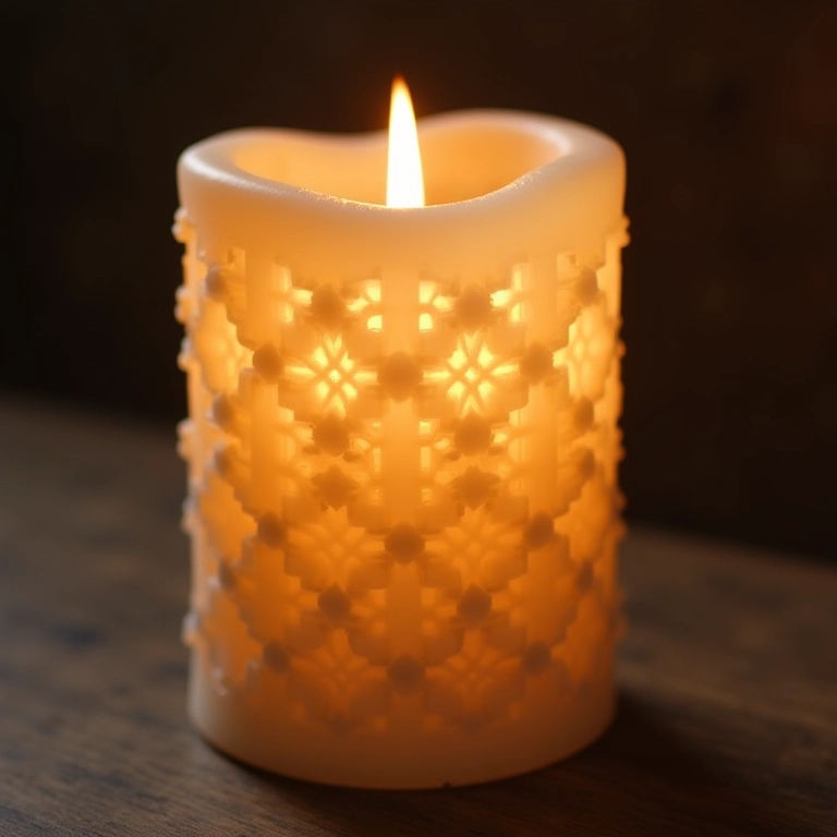 Padrões geométricos esculpidos em vela.