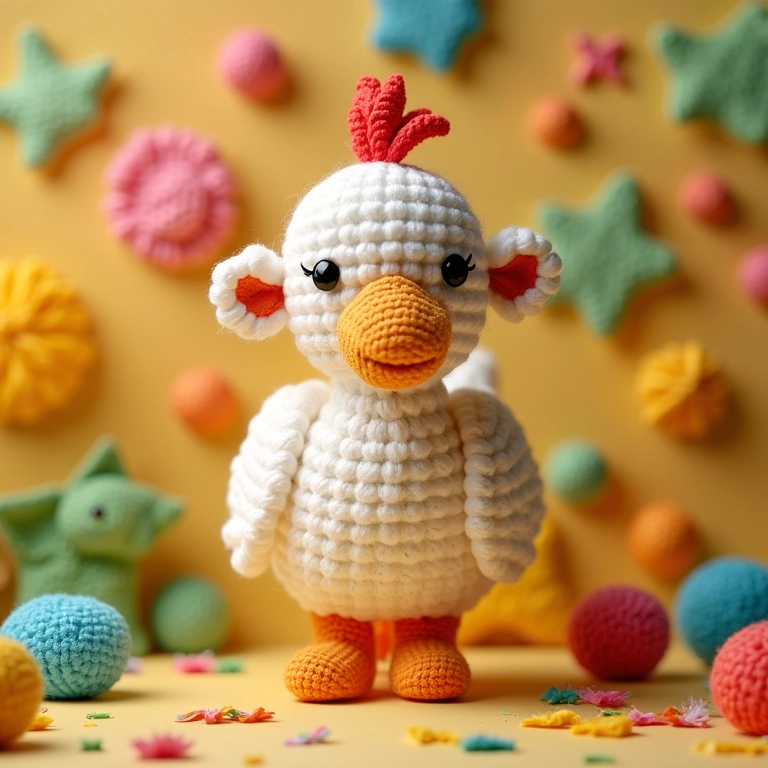 Painel decorativo da Galinha Pintadinha em amigurumi para festa infantil.