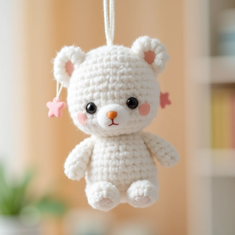 Pingentes de berço de amigurumi para lembrancinha de batizado.