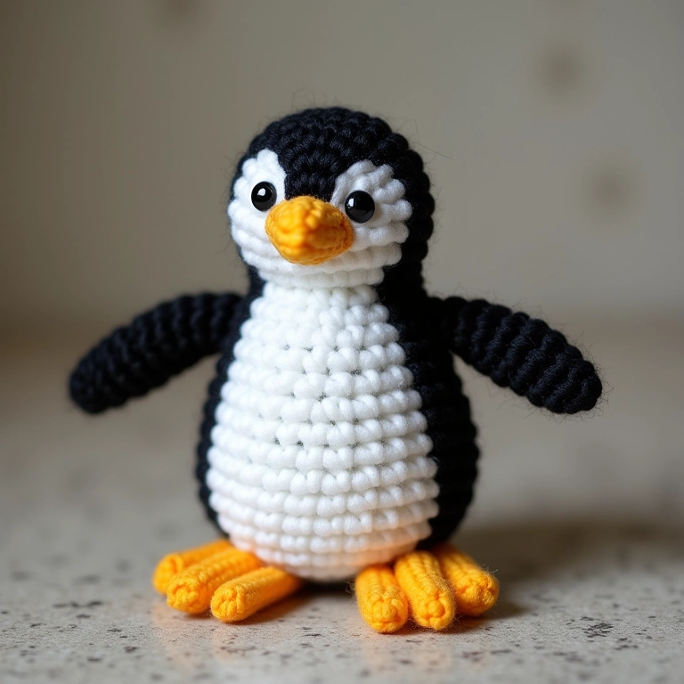 Pinguim amigurumi com técnica dip.
