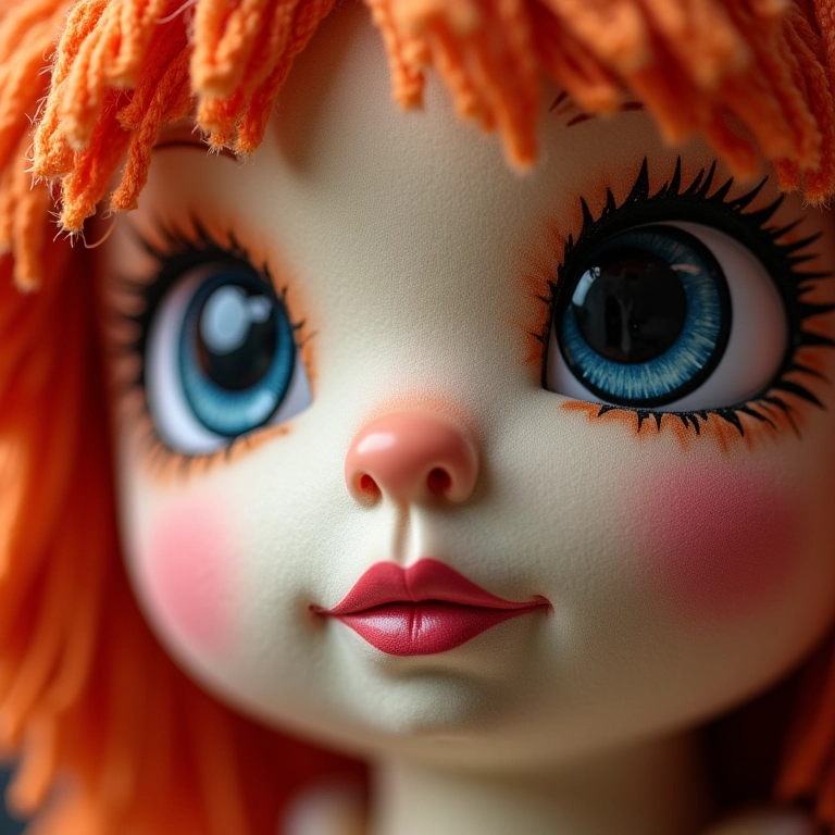 Pintando o rosto de uma boneca de crochê.