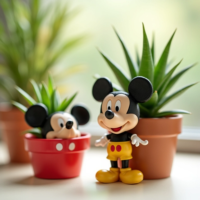 Plantinhas em vasinhos decorados com o tema do Mickey.