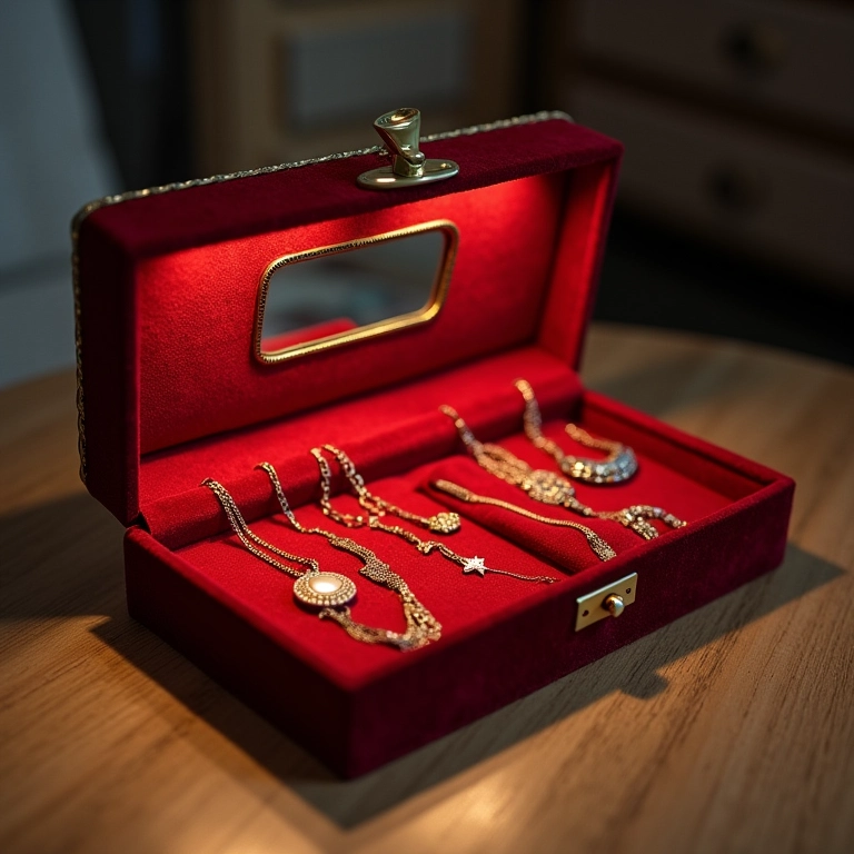 Porta-joias charmoso feito com caixa de sapato, forrado com veludo.