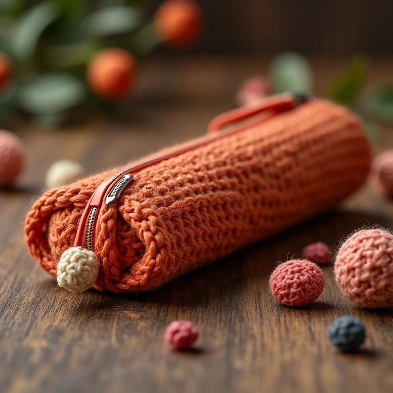 Porta-lápis de crochê com botões e miçangas, um toque divertido e colorido.