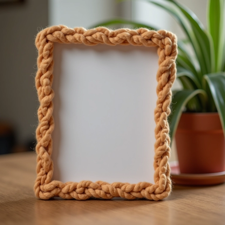 Porta-retrato de amigurumi charmoso.