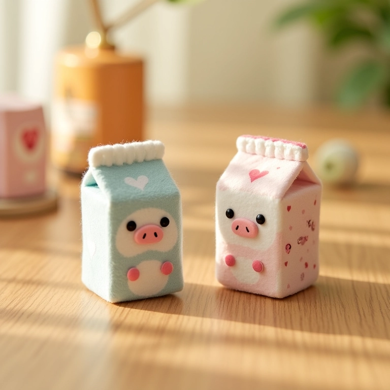 Porta-trecos temáticos de amigurumi feitos com caixas de leite.
