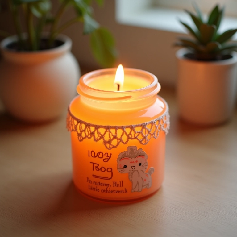 Porta-velas aromático com pote de papinha e crochê.