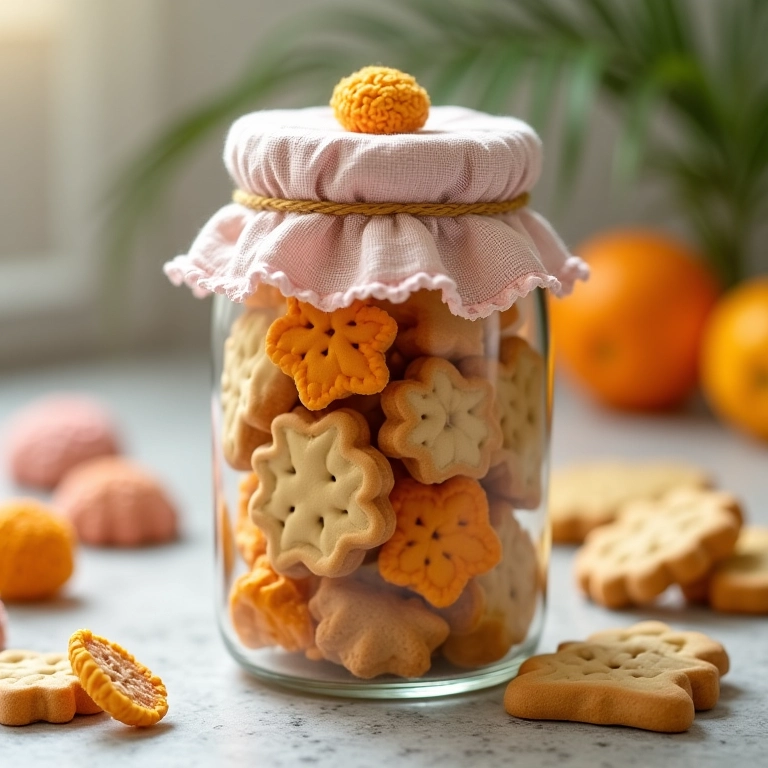 Pote com biscoitos caseiros e decoração em crochê.