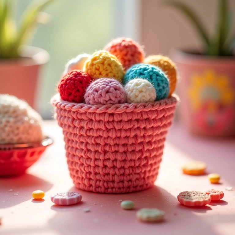 Potinhos de doces decorados em amigurumi.