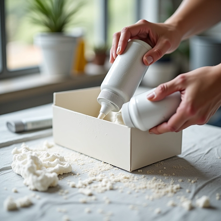 Preparando a caixa de sapato para receber o revestimento no artesanato.