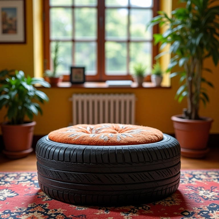 Pufe feito com pneu velho reciclado.