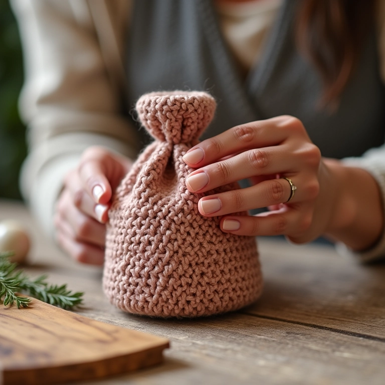 Puxa saco de crochê tunisiano com textura diferenciada.