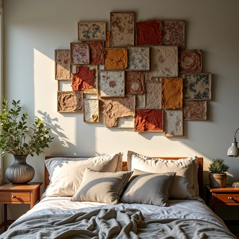 Quadros criativos feitos com restos de tecido e molduras antigas.