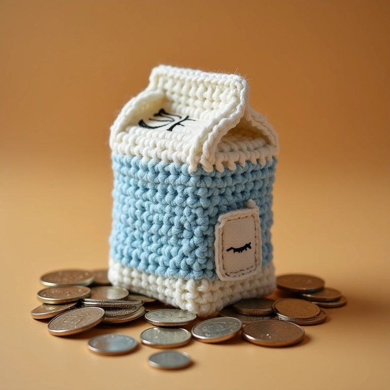 Resistência de uma carteira de caixa de leite em crochê.