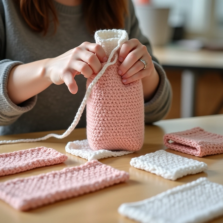 Retângulos de crochê para a bolsa de caixa de leite.