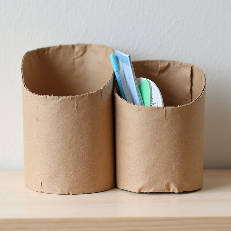 Rolos de papel higiênico usados para organizar cabos e fios.