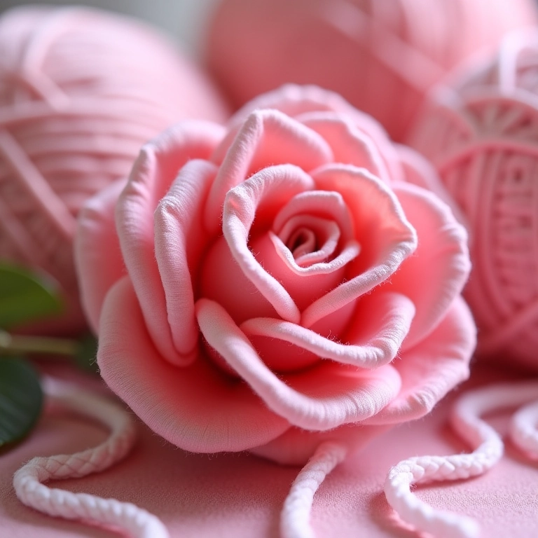 Rosa de cetim feita em crochê amigurumi.
