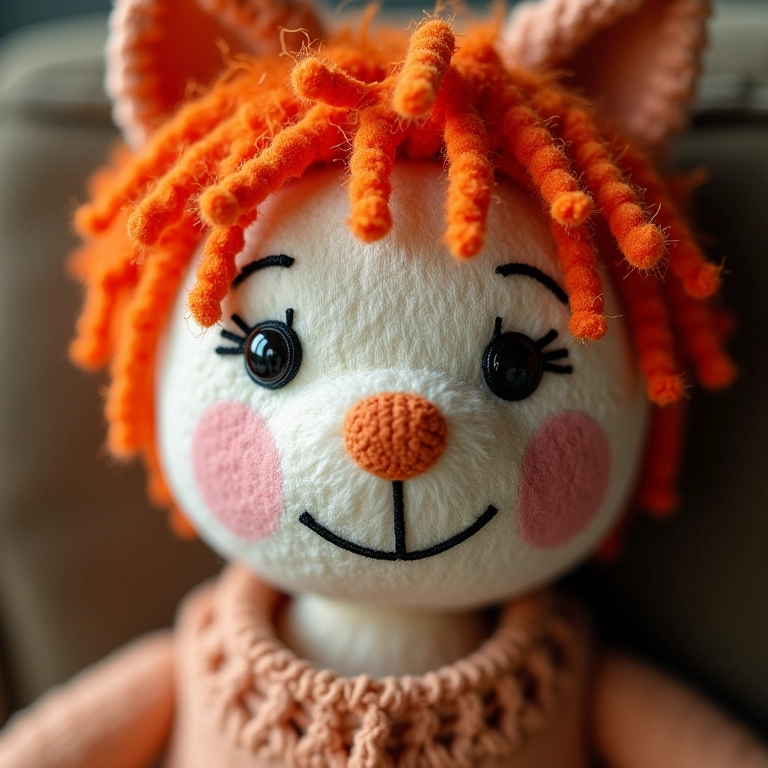 Rosto de boneca de pano amigurumi com bordado.