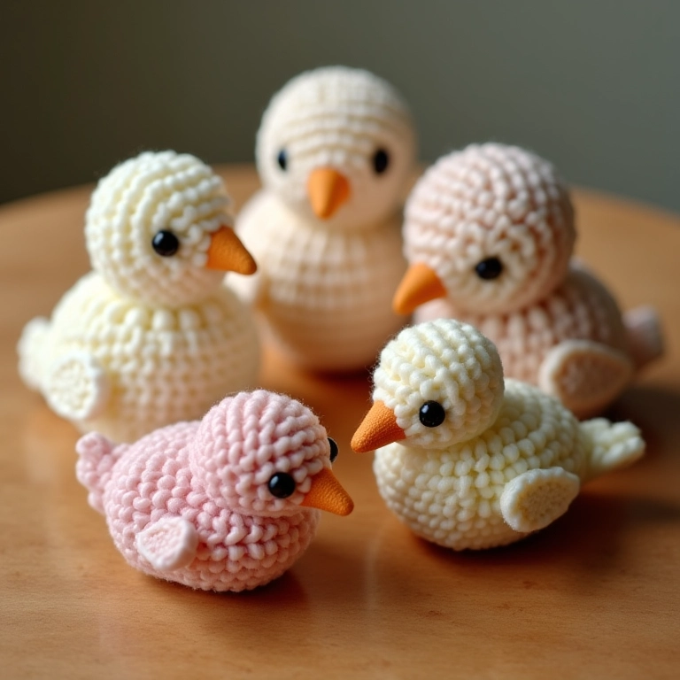 Sabonetes artesanais em formato de passarinho de amigurumi.