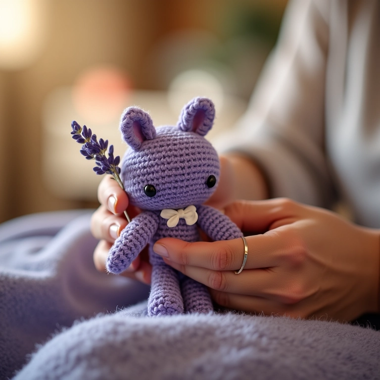 Sachê perfumado de crochê em formato de amigurumi, ideal para lembrancinha de nascimento.