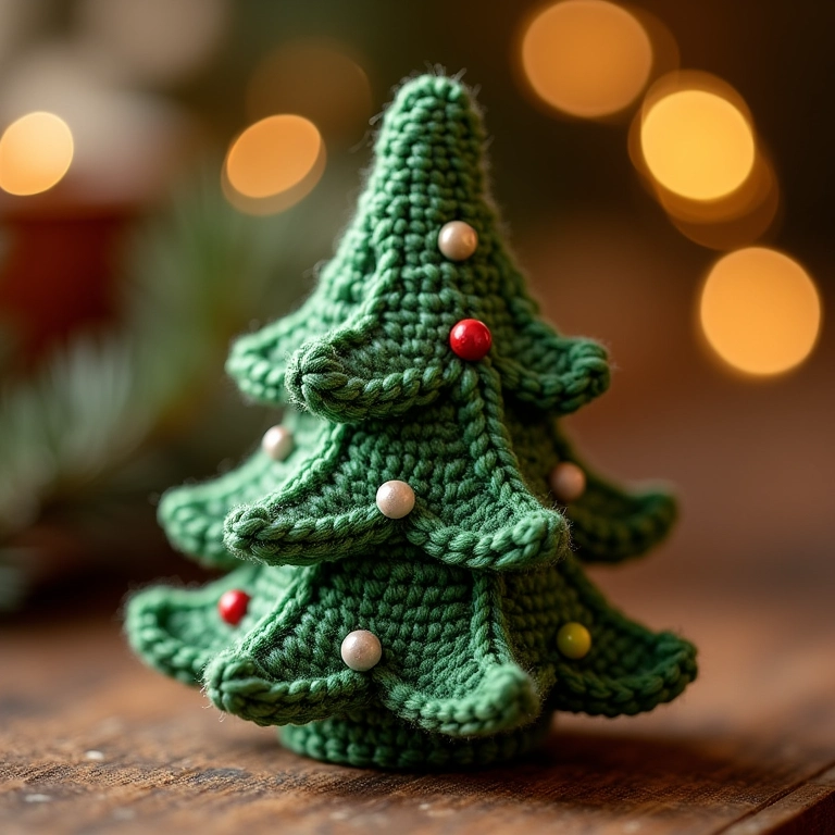 Sachê perfumado de crochê em formato de árvore de Natal, com detalhes dos pontos e textura da lã.