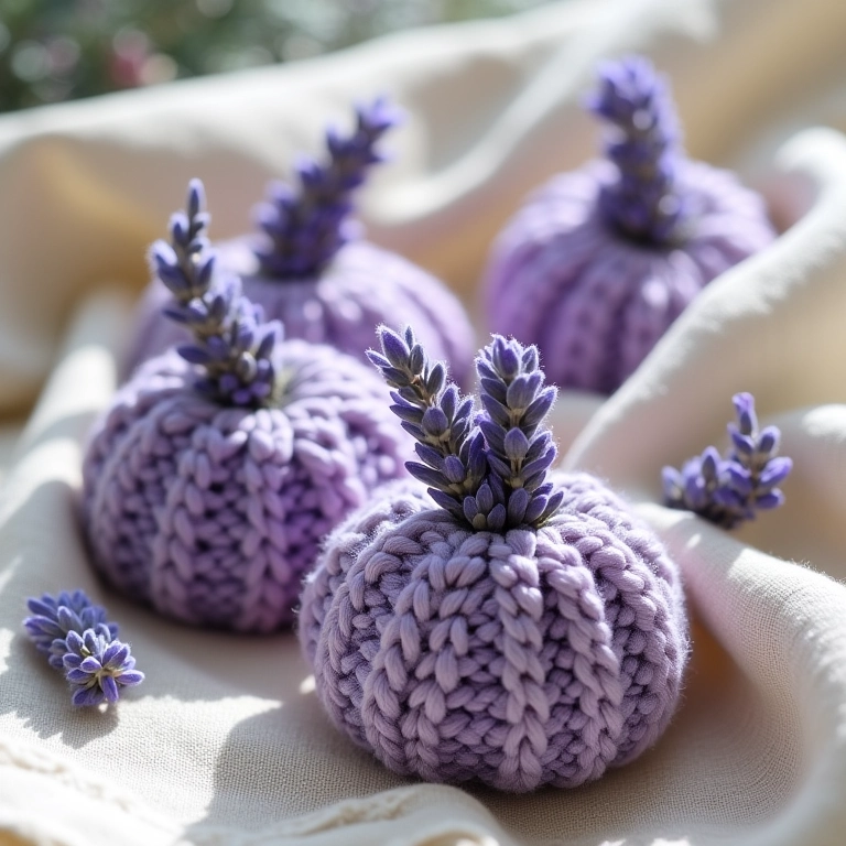 Sachês perfumados de crochê com lavanda.