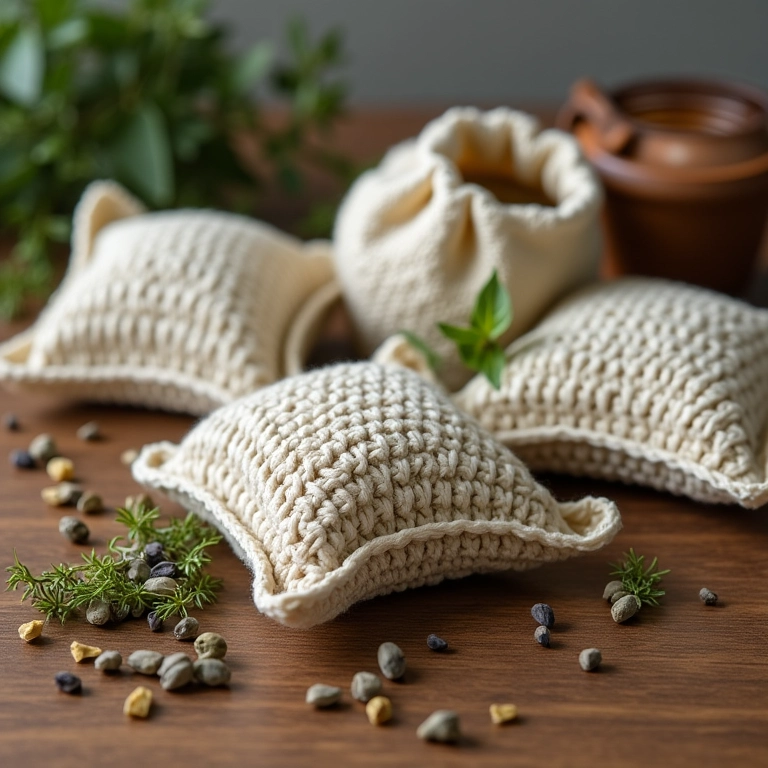 Sachês perfumados de crochê com orações para lembrancinha de Crisma.