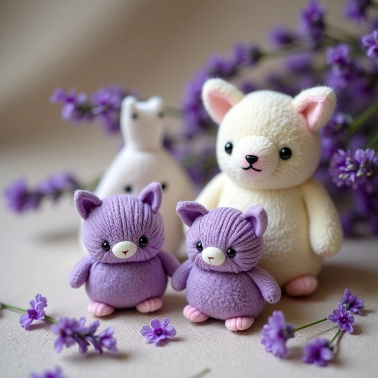 Sachês perfumados decorados de amigurumi para lembrancinha de batizado.