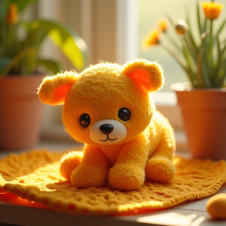 Sol de amigurumi secando à sombra.