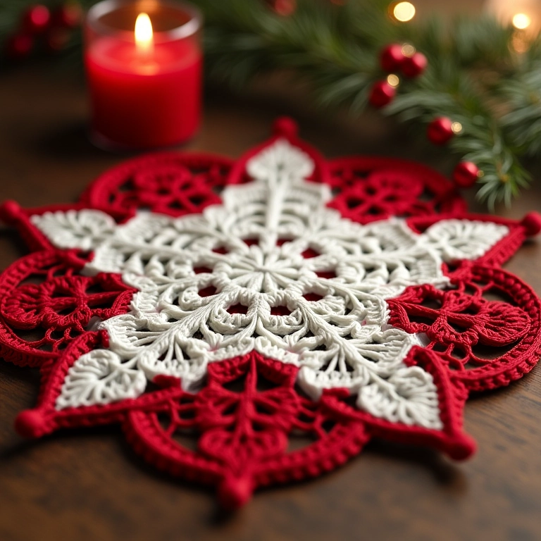 Sousplat de crochê em formato de Estrela de Natal.