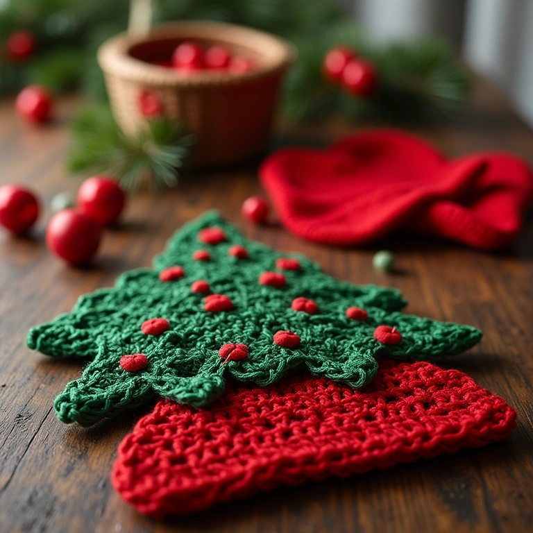 Sousplats de crochê para a ceia de Natal.