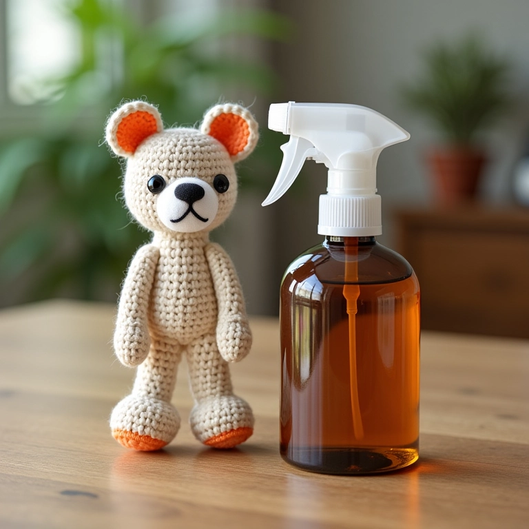 Spray protetor e garrafa com amigurumi finalizado, como proteger a pintura.