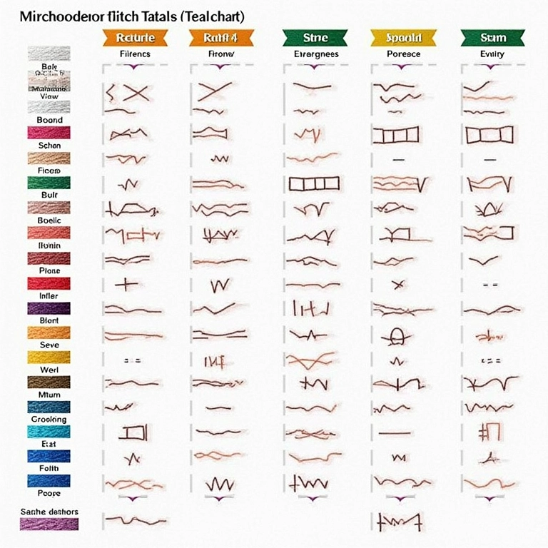 Tabela resumo dos tipos de bordados, com layout claro e colorido, apresentando uma visão geral das técnicas.