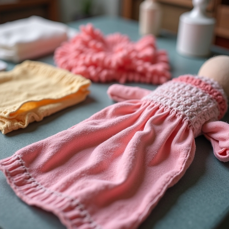 Tecidos de crochê cortados para boneca de pano amigurumi.