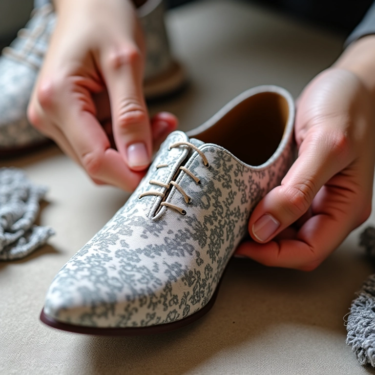 Técnicas de revestimento: aplicação de tecido estampado em caixa de sapato.