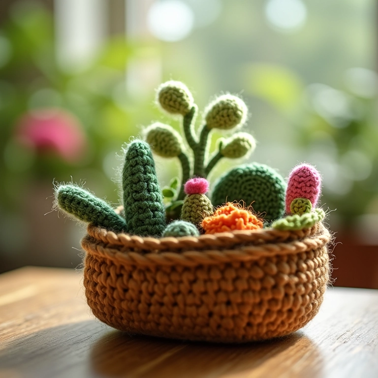 Terrário encantador de crochê em caixa de sapato.
